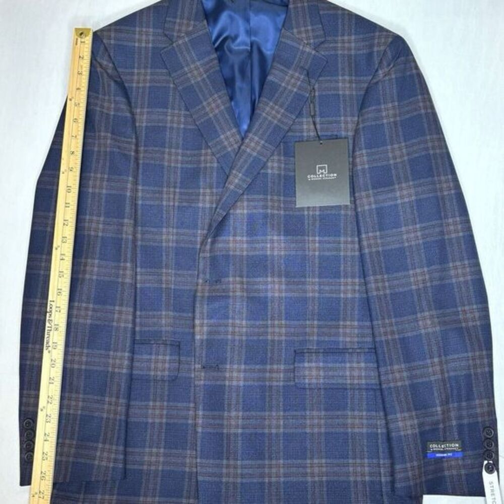 Men's Collection By Michael Strahan Sport Coat‎ Modern Fit Blue Plaid Sz 46 Long